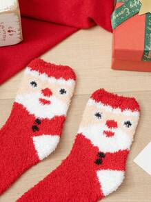 2 pares de calcetines cómodos y casuales de invierno de felpa coral con patrones navideños de Papá Noel y muñeco de nieve hasta el tobillo para hombres