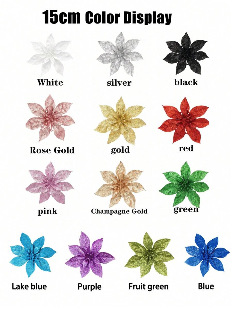 2pcs/10pcs Glitter Poinsettia Artificial Multicolor Poinsettia Christmas Tree Decorations (With Clips), Glitter Poinsettia Flowers, Christmas Decorations, Holiday Accessories, Christmas Tree, Wreaths, Glitter Poinsettia Christmas Tree Ornaments, Holiday Decoration DIY Poinsettia Wreaths, Party Decor Poinsettia Wreath Decorations, Artificial Wedding Flower Decorations, Party Gift Clips