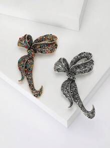 Rhinestone Bow Brooch For Women Dress Coat Pin Christmas New Year Gift