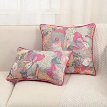 1 pièce Housse de coussin style palais motif Jacquard rose rouge perroquet, convient pour le salon, le canapé, la décoration de la chambre (sans remplissage)