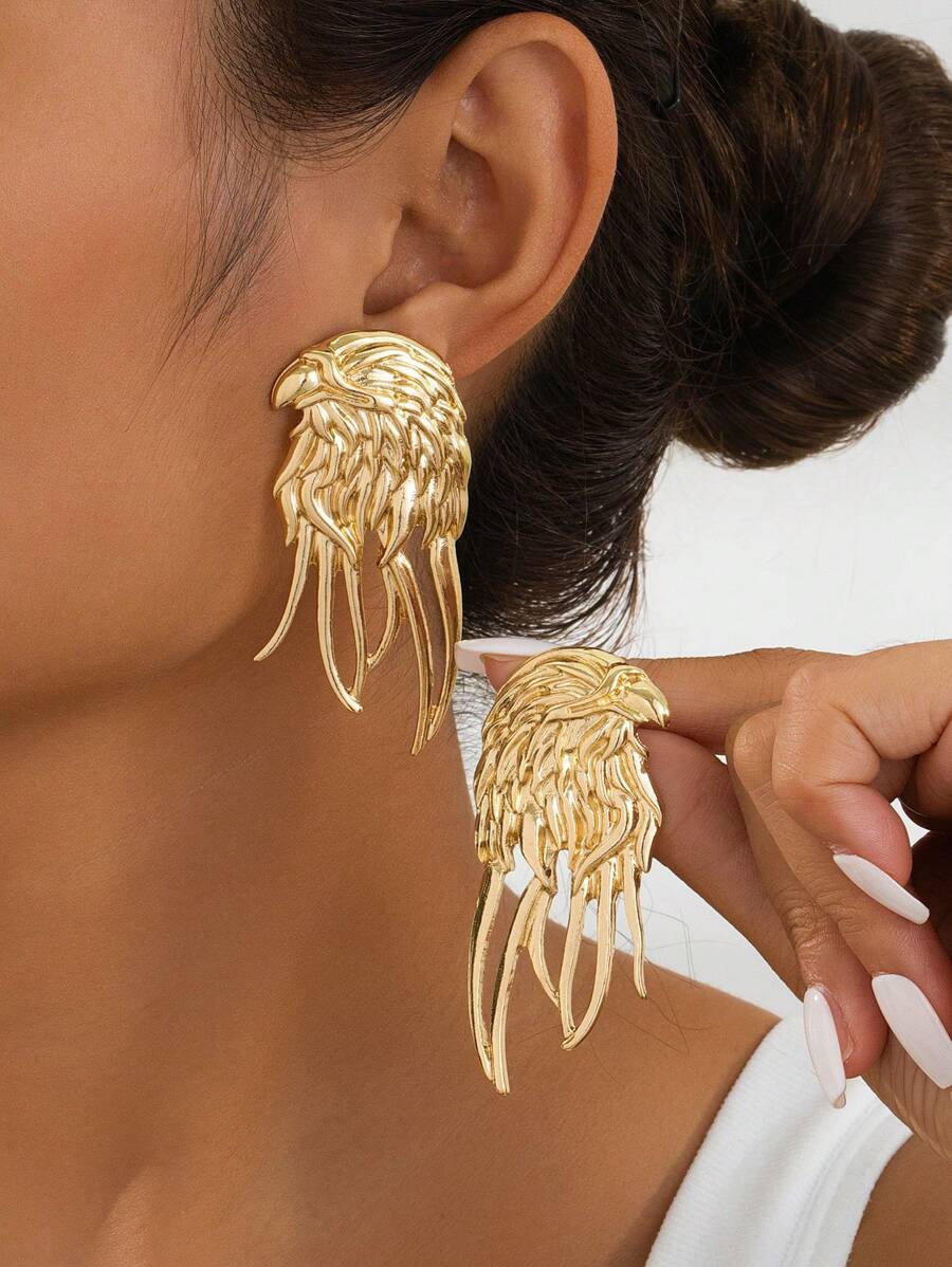 1 Pair Versatile Bold Eagle Stud Earrings, European And American High-End Elegant Eagle Shaped Earrings, Exaggerated Decorative Light Luxury High-Quality Jewelry Suitable For Women To Wear At Banquets And Parties - Earrings - View 1