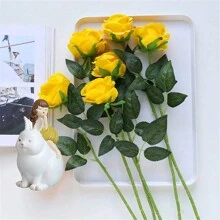 1pc/5pcs/10pcs/12pcs/20pcs Yellow 20-Inch Valentine's Day Gift Flowers Artificial , High-End Artificial Roses For Home Decor, Room Decor, Table Decoration, Wedding Decoration, Bridal Bouquet, Wrist Corsage, Bouquet Material. Suitable For Home, Dining Room, Bedroom, Vase Decoration Bouquets