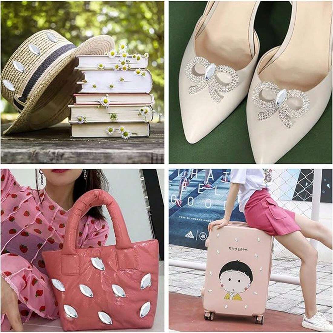 150pcs 4*8mm Blue Flat Bottom Grid Rhinestones AB Color DIY Jewelry