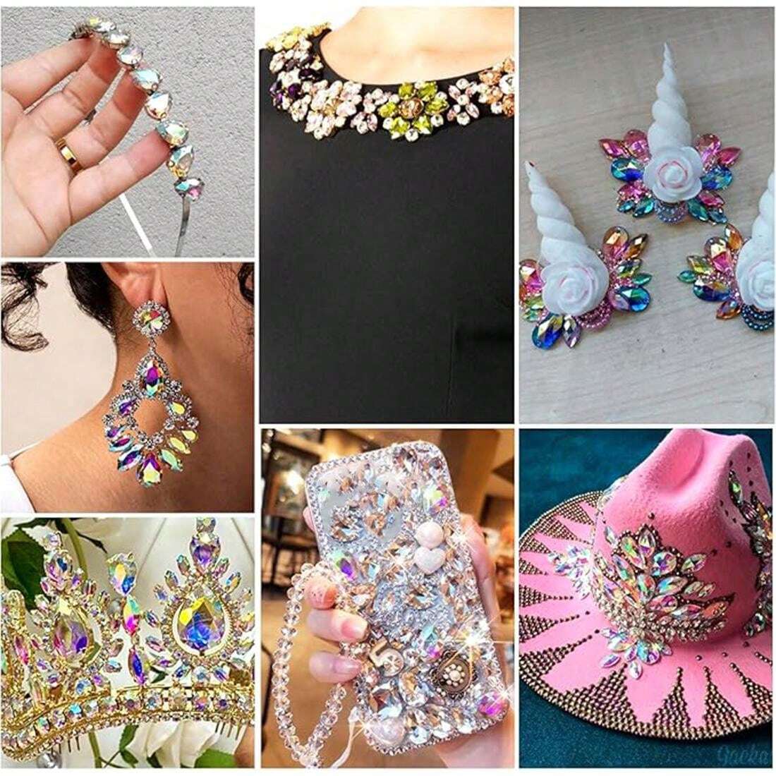 150pcs 4*8mm Blue Flat Bottom Grid Rhinestones AB Color DIY Jewelry