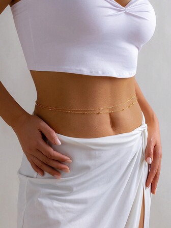 1 件女士性感简约双层球链腰链，休闲身体链