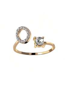 1 Stück modischer einstellbarer Ring mit 26 englischen Buchstaben Design aus kubischem Zirkonia, kreatives Geschenk für Frauen, Paar-Alltagsringe