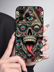 1 件流行抽象 2D 眼球怪物设计时尚骷髅与眼睛创意图形手机壳，哑光黑色柔软保护套，兼容 Apple/，是送给朋友、家人、情侣和自己的完美礼物 - 黑色 - 查看 1