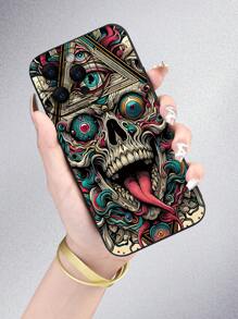 1 件流行抽象 2D 眼球怪物设计时尚骷髅与眼睛创意图形手机壳，哑光黑色柔软保护套，兼容 Apple/，是送给朋友、家人、情侣和自己的完美礼物 - 黑色 - 查看 4