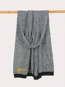 1pc Striped Polyester Scarf/Shawl, Autumn/Winter Reversible Warm Soft Touch Scarf, Unisex, Knitted Herringbone Pattern, Fashionable Gift For Students And Couples