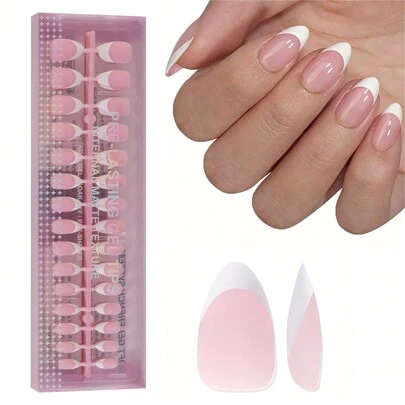 150Pcs French Gel Nails - Natural Colored French Almond Shaped Press-On Nails, Short Square Nail Tips, Soft Gel False Nails, Acrylic Nail Extension Nail Supplies Nails