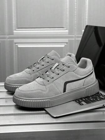 男士纯色个性拼接低帮平底运动鞋，舒适轻便时尚百搭休闲户外运动鞋，情侣鞋