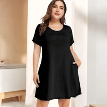 Vestido corto cuello redondo básico casual para mujer #SOFHI - Negro - Ver 2
