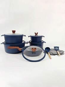 2-15 Stücke Neues Modell Anti-Verbrüh-Antihaftpfanne aus Aluminium-Topf-Druckguss-Set mit Deckel, Mehrzweck-Küchenset, geeignet für Kochtöpfe und Bratpfannen im Haushalt, verwendbar für Gas- und Induktionsherde