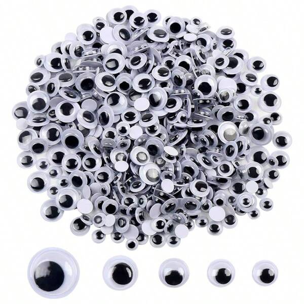 [500/525/1000pcs] Black Wiggle Eyes, Glow-In-The-Dark DIY Eyes, Toy Self-Adhesive Movable Eyes, Handmade DIY Accessories Eyes, Handmade Clay Craft Supplies, Variety Of Sizes: 6mm, 7mm, 8mm, 9mm, 10mm, 12mm, 15mm Mixed Pack