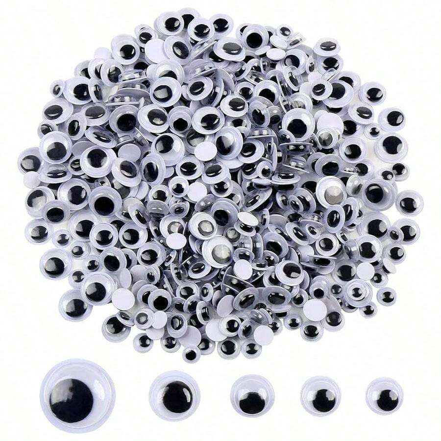 [500/525/1000pcs] Black Wiggle Eyes, Glow-In-The-Dark DIY Eyes, Toy Self-Adhesive Movable Eyes, Handmade DIY Accessories Eyes, Handmade Clay Craft Supplies, Variety Of Sizes: 6mm, 7mm, 8mm, 9mm, 10mm, 12mm, 15mm Mixed Pack
