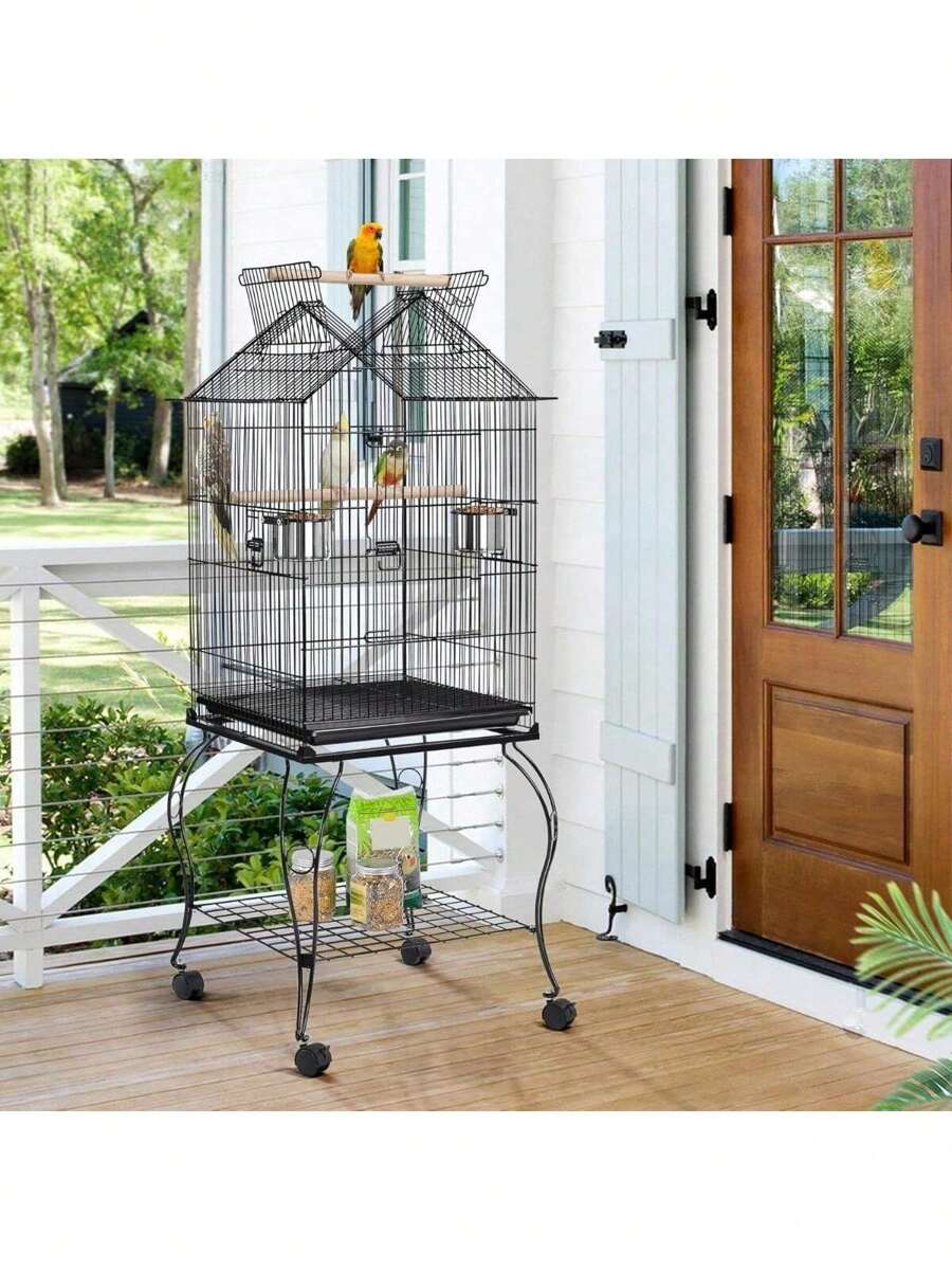 57Inch Rolling Open Top Roof Bird Cage For MidSized Parrots