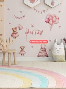 1 Pieza de 30 x 120 cm Pegatinas de pared personalizadas con texto, pegatinas de pared de dibujos animados con luna, nubes, osos, estrellas, globos para decoración de dormitorio, sala de estar, Pintura decorativa para el hogar, Pintura autoadhesiva removible para decoración de aula escolar, PVC