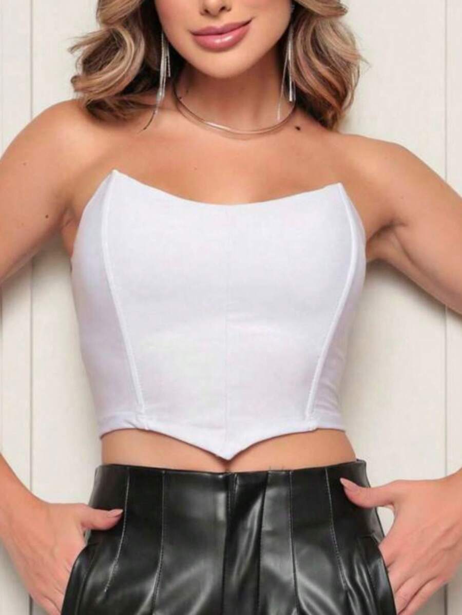 Women's Cropped Bat Corselet Strapless D-6 - trắng - Xem 1