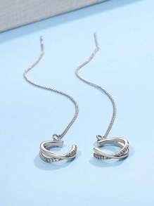 1 đôi bông tai thả dài tối giản cho nữ, trang sức bằng đồng, phụ kiện thời trang dự tiệc - Móc tai cực dài - Xem 9