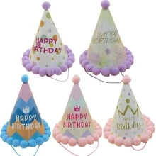 5 chiếc mũ sinh nhật Pom Pom dễ thương, mũ lưỡi trai lông nhọn cho tiệc lễ hội dành cho người lớn - Nhiều màu - Xem 2