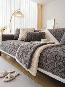 1 件毛绒厚绗缝提花沙发垫套，柔软亲肤，宠物友好型防滑，适合 4 个季节 - 彩色 - 查看 1