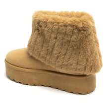 Faux Fur Lined Platform Ankle Boot – Warm And Comfortable Winter Shoe - Camel - View 3