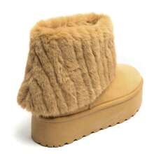 Faux Fur Lined Platform Ankle Boot – Warm And Comfortable Winter Shoe - Camel - View 4