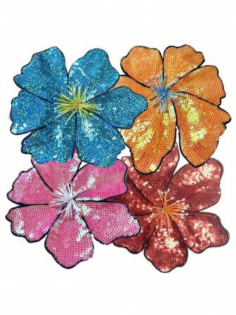 1 件 20 厘米大蓝色亮片珠子花朵贴片，适用于晚礼服、泳衣 DIY 贴花、情人节、夏季、学校