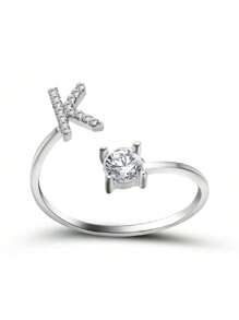 1 Stück modischer einstellbarer Ring mit 26 englischen Buchstaben Design aus kubischem Zirkonia, kreatives Geschenk für Frauen, Paar-Alltagsringe