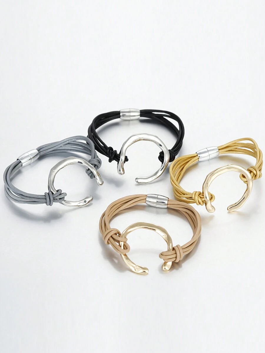 1 件粗款波西米亚风手链 适合女士青少年女孩皮革缠绕手链 日常派对珠宝 圣诞礼物 - 彩色 - 查看 1