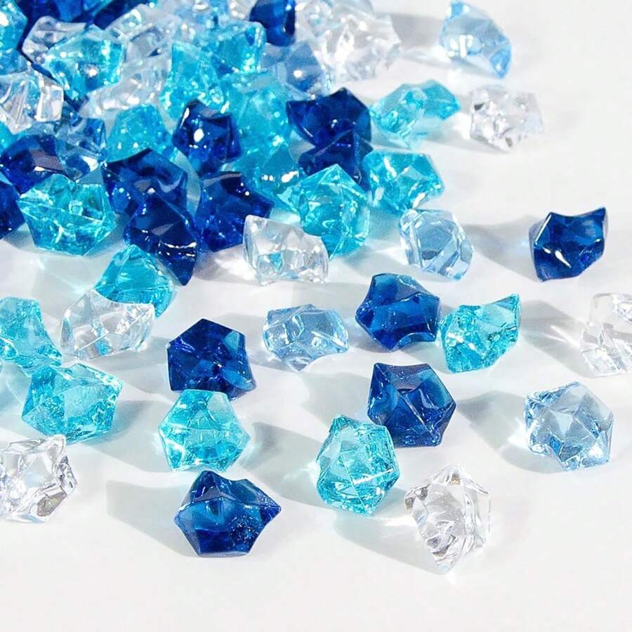 100 Pcs Mixed Blue Acrylic Ice Cubes Fake Crushed Ice Rocks, Crystals Fake Rhinestone Decoration Plastic Ice Cubes Gems Vase Fillers For Home Decoration Wedding Arts Crafts Display Best Gifts Birthday Graduation