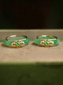 1 pieza Anillo ajustable abierto de ágata verde natural para mujer, anillo de piedra de jade verde de alta gama adecuado para banquetes, fiestas, día de la madre o regalo