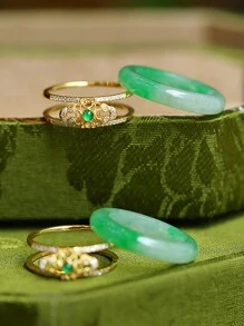 1 pieza Anillo ajustable abierto de ágata verde natural para mujer, anillo de piedra de jade verde de alta gama adecuado para banquetes, fiestas, día de la madre o regalo