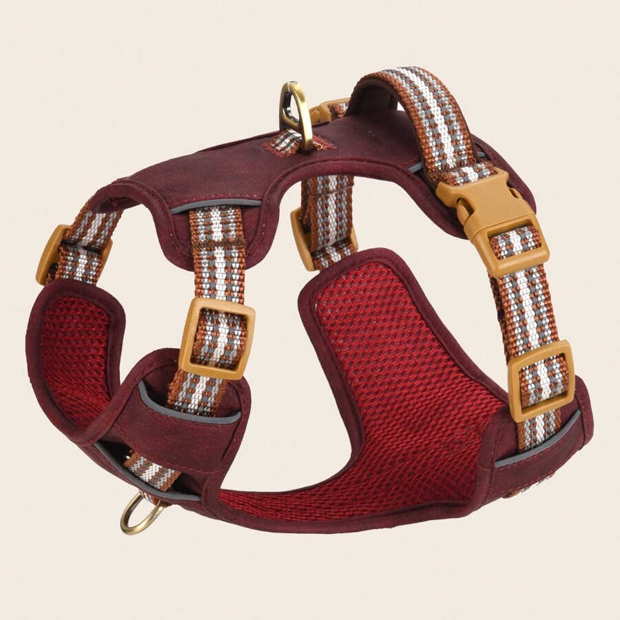 1pc Striped Woven Vintage Pet Harness,Durable PU Leather Fabric
