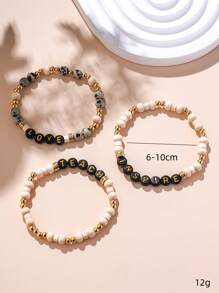 3 chiếc vòng tay nhiều lớp bằng gỗ và chữ Acrylic sáng tạo cổ điển, phù hợp cho cả nam và nữ, quà tặng cho ngày tựu trường/tốt nghiệp - vòng tay xếp chồng - Xem 3