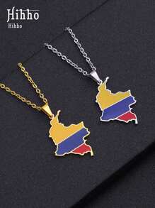 Hihho 1 pièce Collier pendentif en acier de titane avec carte de Colombie, collier avec chaîne en boîte plaqué or 18 carats, collier unisexe en acier inoxydable pour couple, convient pour un port quotidien, cadeau de vacances