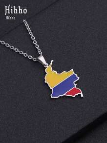 Hihho 1 pièce Collier pendentif en acier de titane avec carte de Colombie, collier avec chaîne en boîte plaqué or 18 carats, collier unisexe en acier inoxydable pour couple, convient pour un port quotidien, cadeau de vacances
