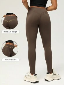 Women's Solid Color Basic Warm High Waist Thermal Lined Leggings - Chocolate Brown - View 3