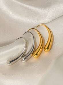 2 件简约泪珠耳环挂钩，不锈钢日常时尚百搭女士耳环