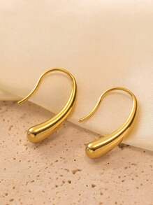 2 件简约泪珠耳环挂钩，不锈钢日常时尚百搭女士耳环