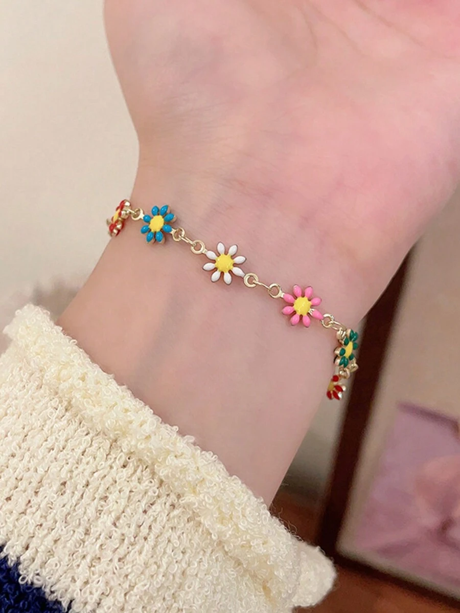 1 chiếc vòng tay chuỗi hoa cúc nhiều màu cho nữ, trang sức thời trang đa năng nhiều màu, vòng tay sang trọng thanh lịch lãng mạn cho bé gái, thích hợp cho kỳ nghỉ, hẹn hò, đeo hàng ngày, quà tặng sinh nhật - Nhiều màu - Xem 1