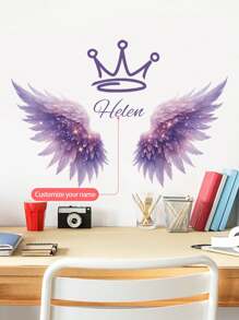 1 Stück 30 x 120 cm Wandaufkleber mit individuellem Text, rosa, lila, grüne Feder Flügel Dekoration Malerei, Heim Wand, Wohnzimmer, Schlafzimmer Verschönerung Dekoration selbstklebend, PVC abnehmbar