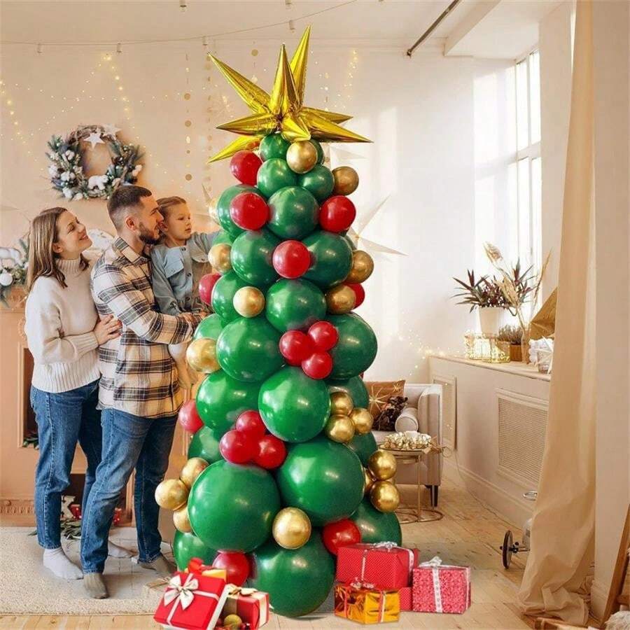 Bóng bay cao su xanh, đỏ, vàng, thiết kế cây thông Noel, ngôi sao nổ giọt nước, đồ trang trí năm mới và giáng sinh cho các vật dụng trong nhà, tiệc ngày lễ - cây thông giáng sinh - Xem 1