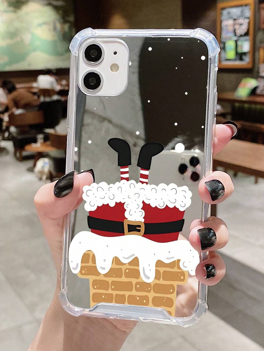 Christmas Phone Case 1pc Santa Claus Pattern Acrylic Mirror Phone Case Compatible With Apple Mobile Phone - Multicolor - View 1