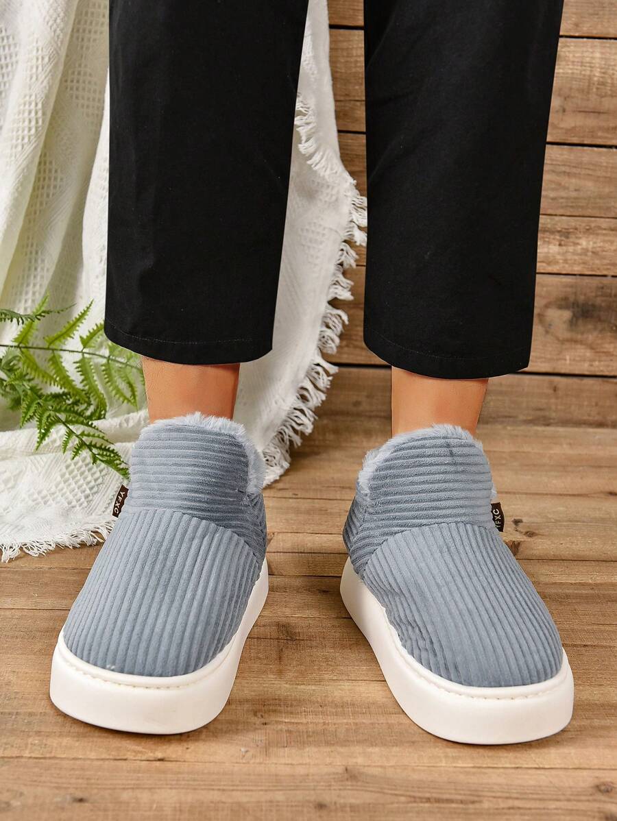 Dép đi trong nhà đế dày mềm mại thời trang thu đông mới cho nam, giày lười cổ cao ấm áp, dép lông xám - Xám - Xem 1