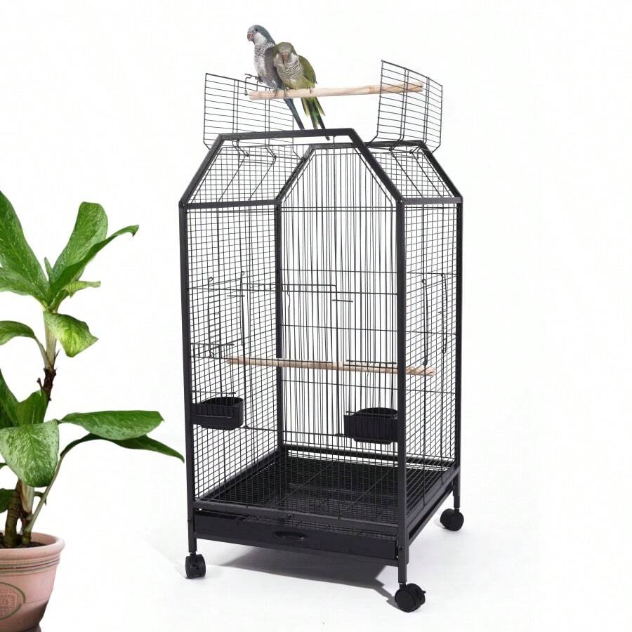 Grande cage à oiseaux, cage en métal plus épaisse, motif tigre, pour perroquets de taille moyenne et petite, avec perchoir, bols pour la nourriture et l'eau, cage d'intérieur
