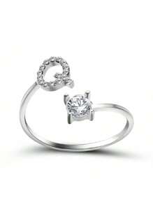 1 Stück modischer einstellbarer Ring mit 26 englischen Buchstaben Design aus kubischem Zirkonia, kreatives Geschenk für Frauen, Paar-Alltagsringe