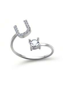 1 Stück modischer einstellbarer Ring mit 26 englischen Buchstaben Design aus kubischem Zirkonia, kreatives Geschenk für Frauen, Paar-Alltagsringe