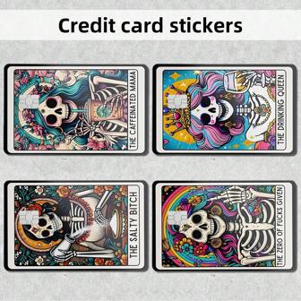 4pcs Ultra-Thin Waterproof Scratch-Resistant Non-Slip Skeleton Decorative Sticker Decals For Credit Card, ID Card, Key Card