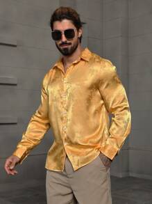 Áo sơ mi nam dài tay họa tiết hoa satin jacquard, dự tiệc trang trọng - Vàng - Xem 6